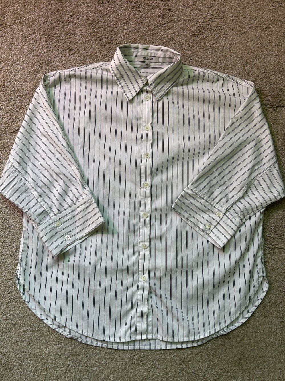 Madewell 3/4 Sleeve Button Up Blouse | Size S | White, Black Stripes